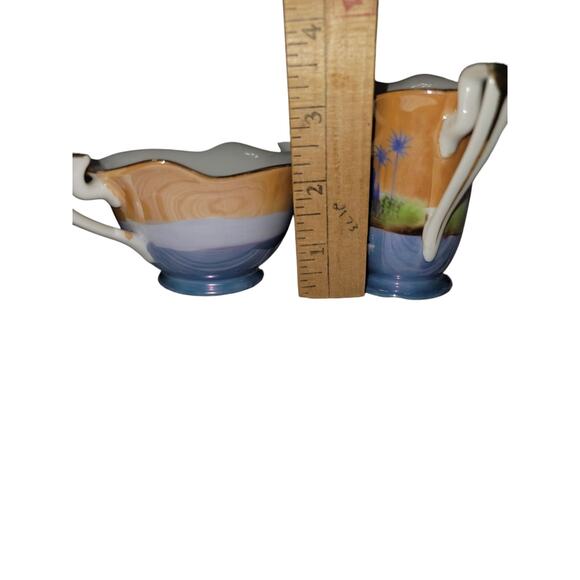 Noritake "M" Series 1930's Fine China Tropical Blue & Gold Trim Sugar & Creamer - Picture 8 of 9